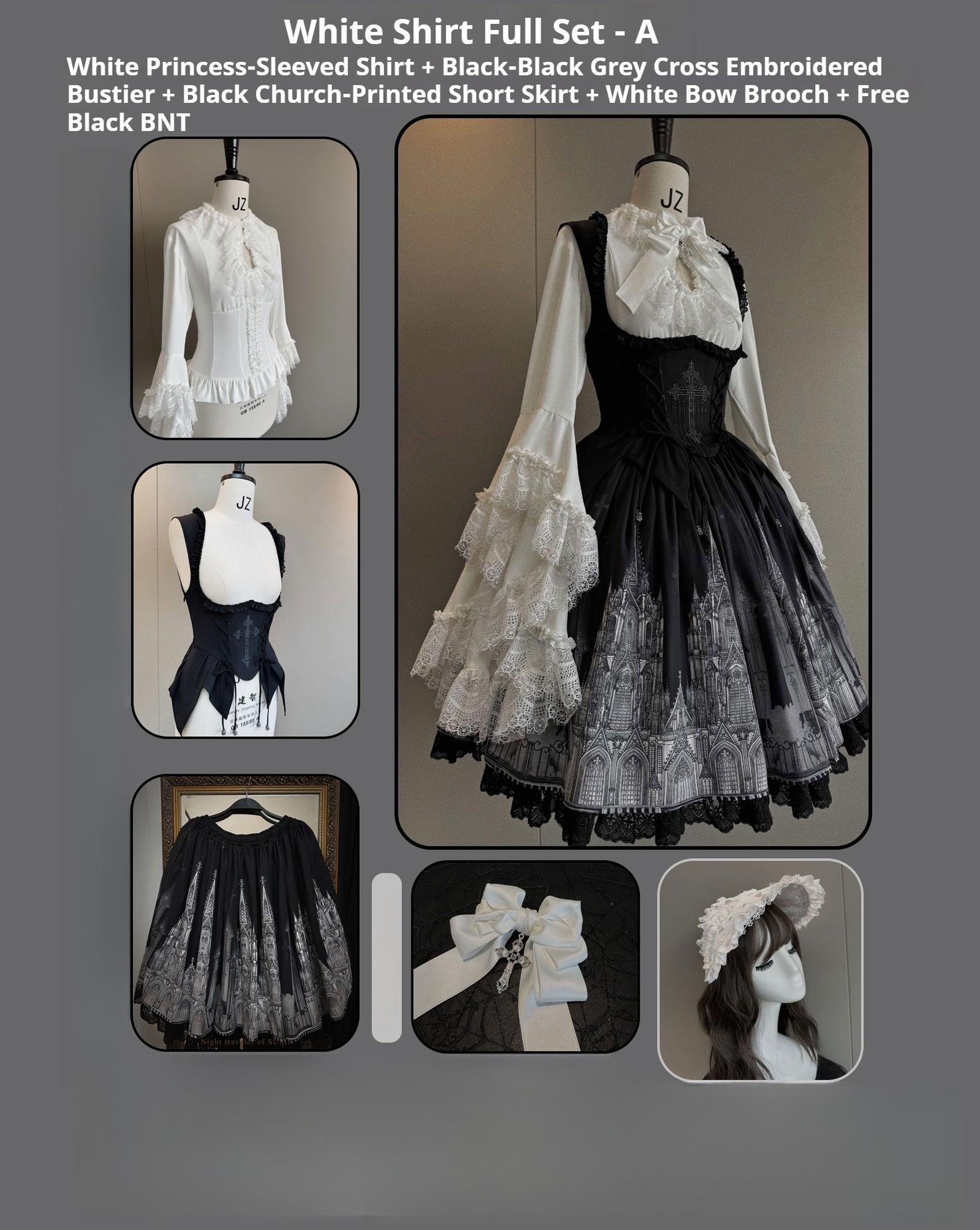 Susin Lolita - Night Traveler - Gothic Lolita Skirt Outfit Long Coat Shirt and Bustier Set