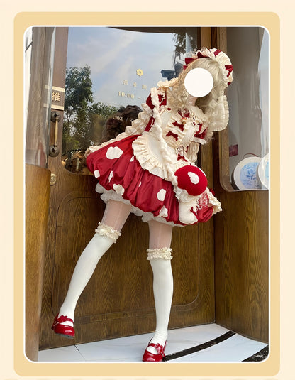 Sakurahime - Mushroom - Kawaii Lolita OP Dress with Apron and Detachable Sleeves