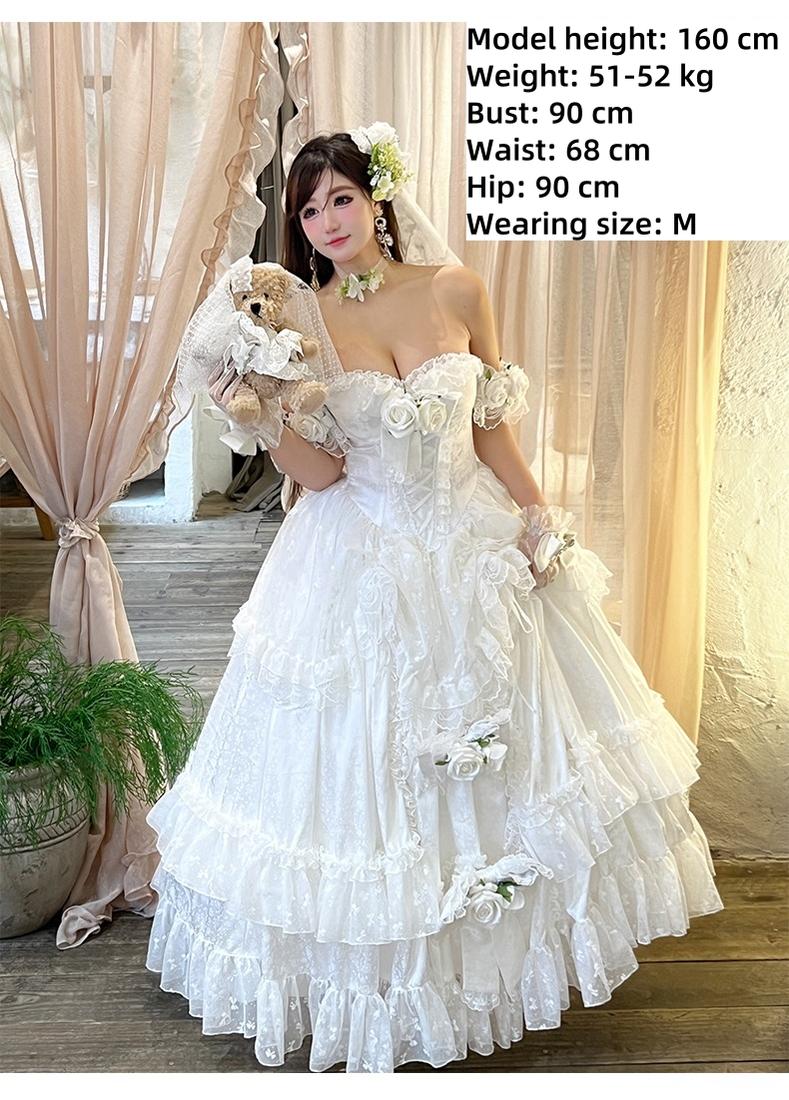Diamond Honey - Love and Roses - Princess Bridal Wedding Lolita Dress With Rose Detail and Tiered Skirt