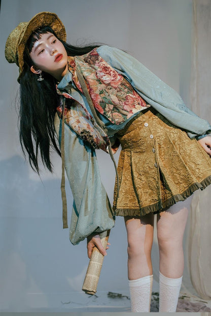 ZJstory - Gilded Age - Vintage Lolita Vest Suit Oil Painting Style Skirt Coat