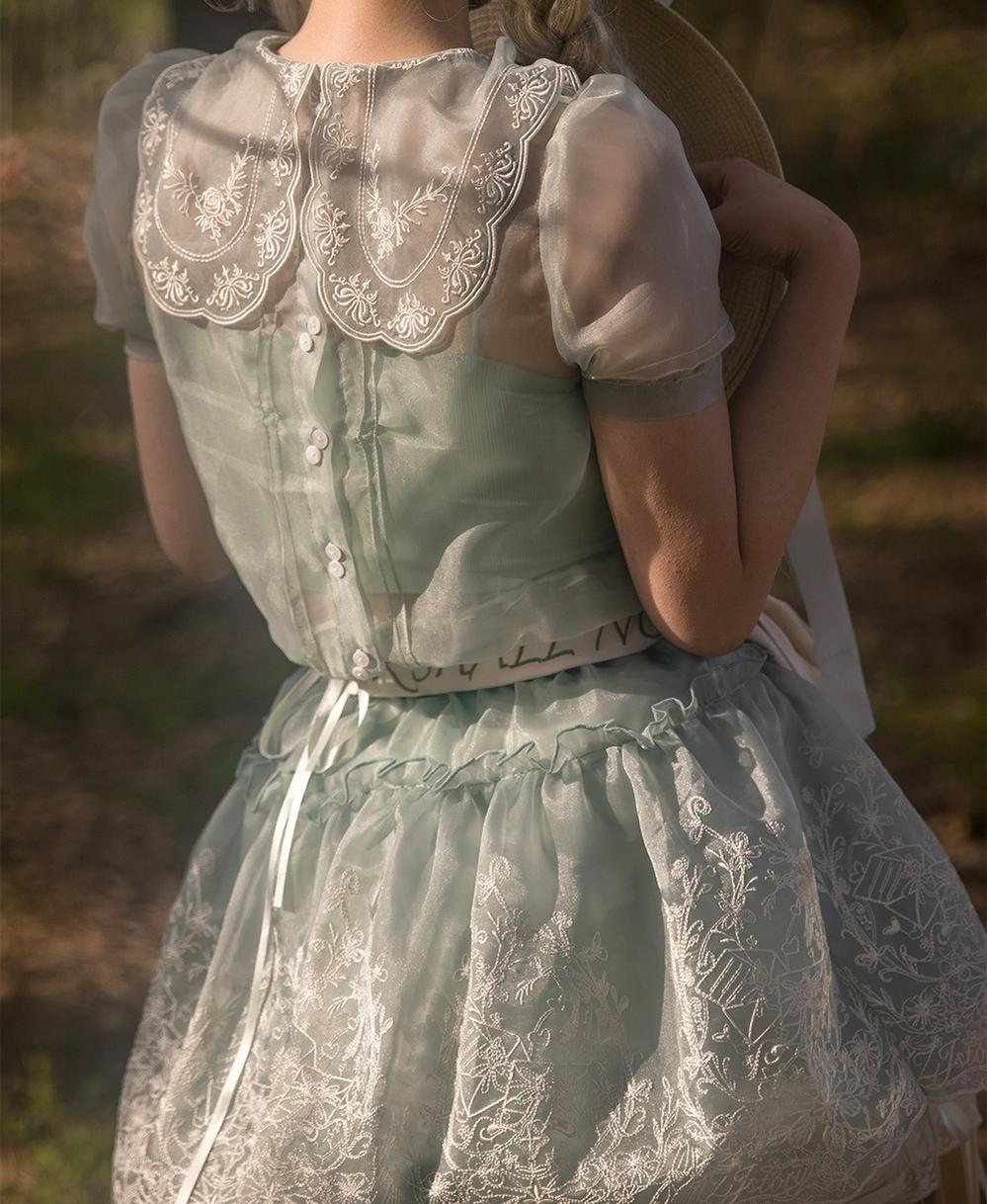 ZJstory - Sonnet Summer - Sweet Lolita Dress Set Embroidery Shirt Tiered Jumper Dress