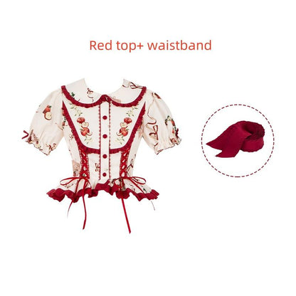 With PUJI - Apple Orchard - Country Lolita SK Embroidered Twins Lolita Top Skirt