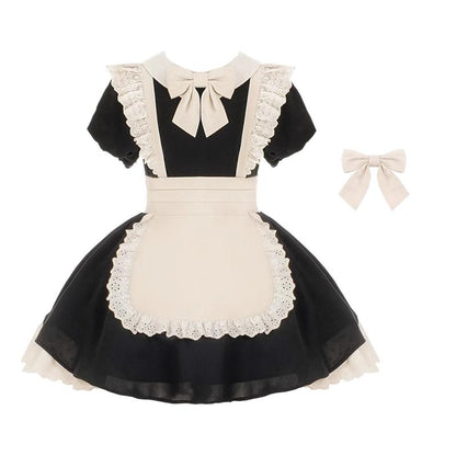With PUJI - Kiss Kiss - Vintage Lolita OP Dress Maid Lolita Apron Dress
