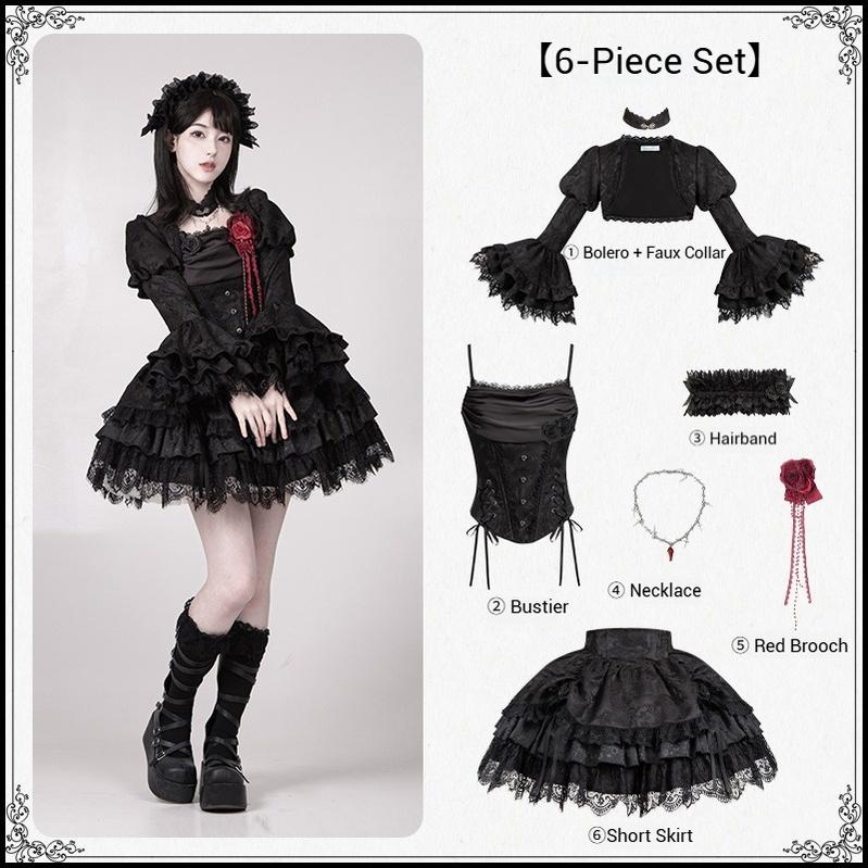 With PUJI - Letter and Poetry ﾂｷ Twilight - Black Gothic Lolita Skirt Set, Witch-Inspired