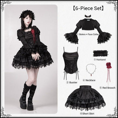 With PUJI - Letter and Poetry ﾂｷ Twilight - Black Gothic Lolita Skirt Set, Witch-Inspired