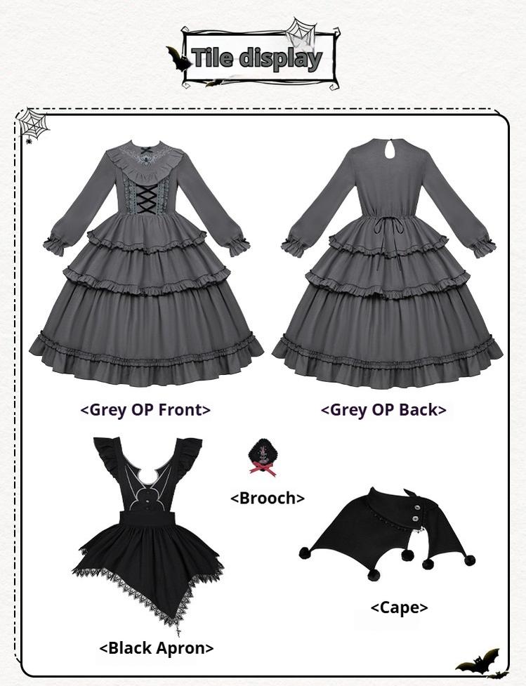 With PUJI - Castle Night - Gothic Twins Lolita OP Three-tiered Embroidery Dress