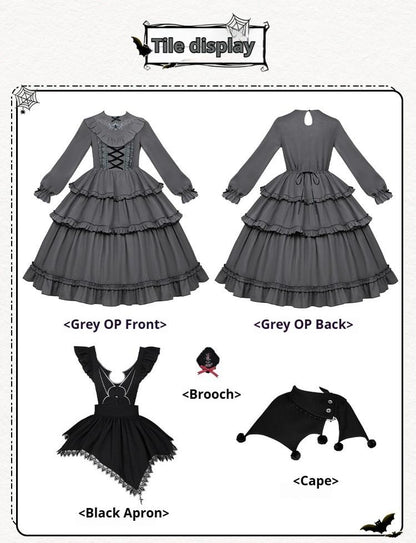With PUJI - Castle Night - Gothic Twins Lolita OP Three-tiered Embroidery Dress