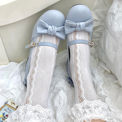 Sheep Puff - Elegant Lolita Bownot Retro High Heel Shoes