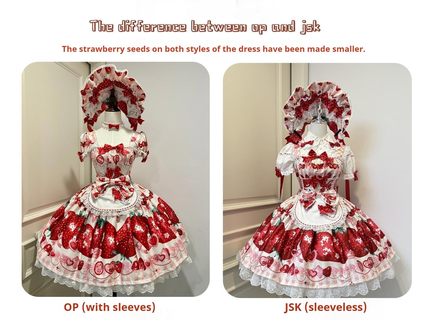 Mengfuzi - Strawberry - Sweet Lolita OP and JSK with Strawberry Print