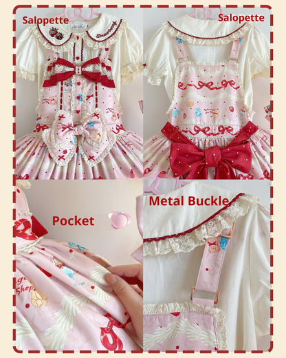 DreamWhale - Showa Dessert Showcase - Kawaii Lolita Dress Suit Pudding-Inspired JSK/Salopette