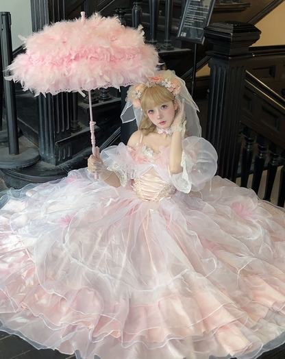 Daydream Whisper - Misty Rose Sea - Plus Size Wedding Lolita JSK with Puffy Tiered Skirt