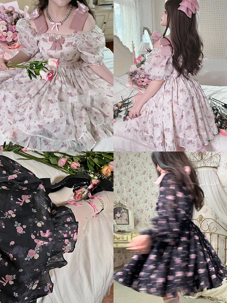 Yingtang - Plus Size Lolita Floral Print Lolita Dress