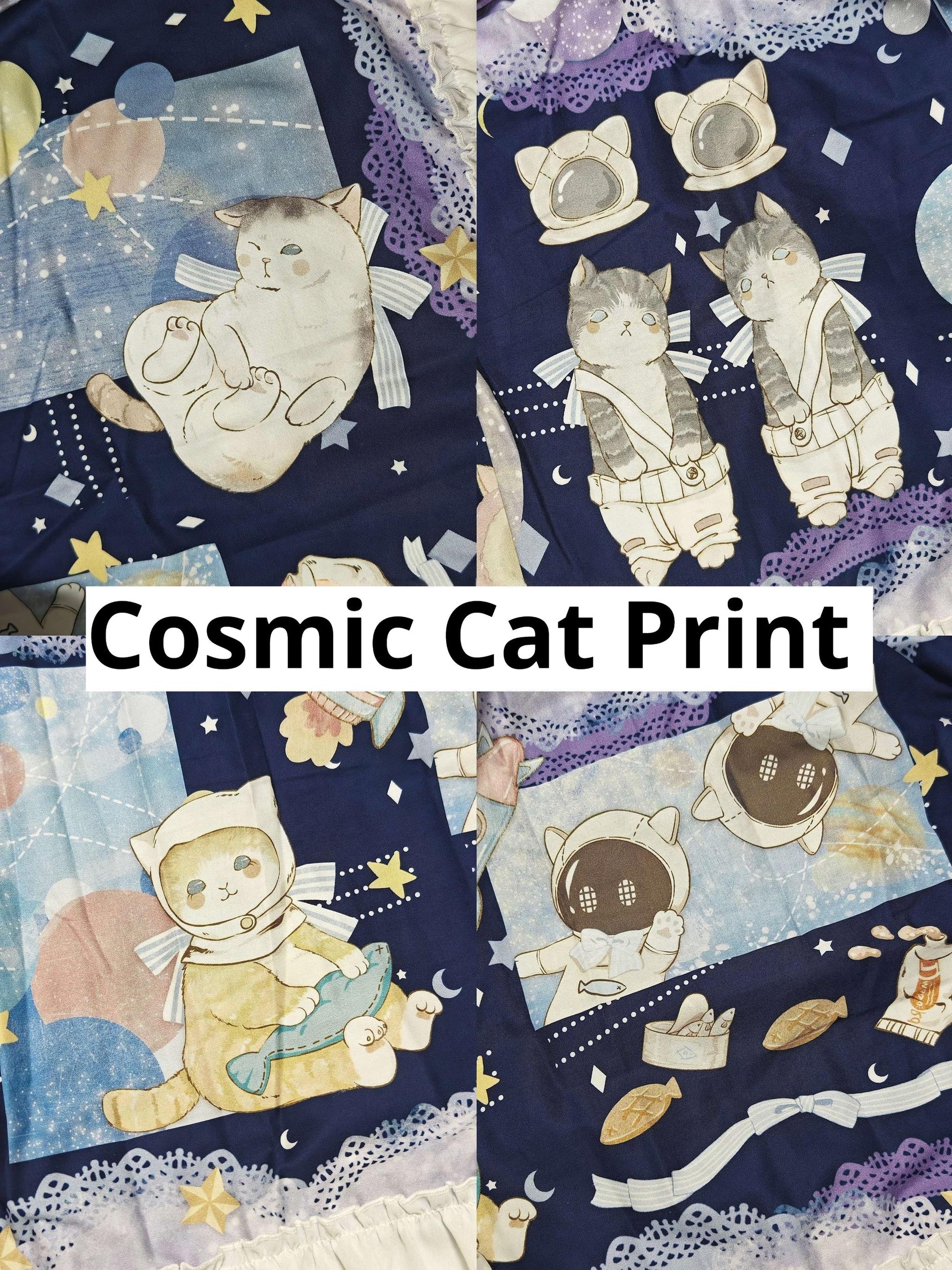 Magic Tea Party - Kawaii Cotton Lolita SK With Bunny & Cosmic Cat Prints