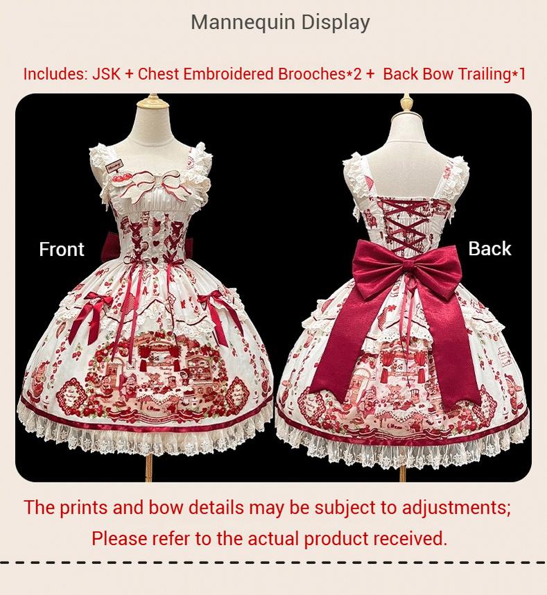 ZhiJinYuan - Strawberry Bear - Sweet Lolita Jumper Dress, Strawberry Bear Prints