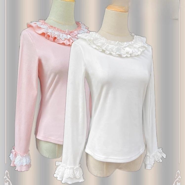 ZhiJinYuan - Heart Flutters - Winter Lolita Base Shirt Low-cut Neckline Lolita Innerwear