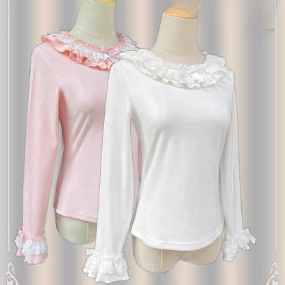 ZhiJinYuan - Heart Flutters - Winter Lolita Base Shirt Low-cut Neckline Lolita Innerwear