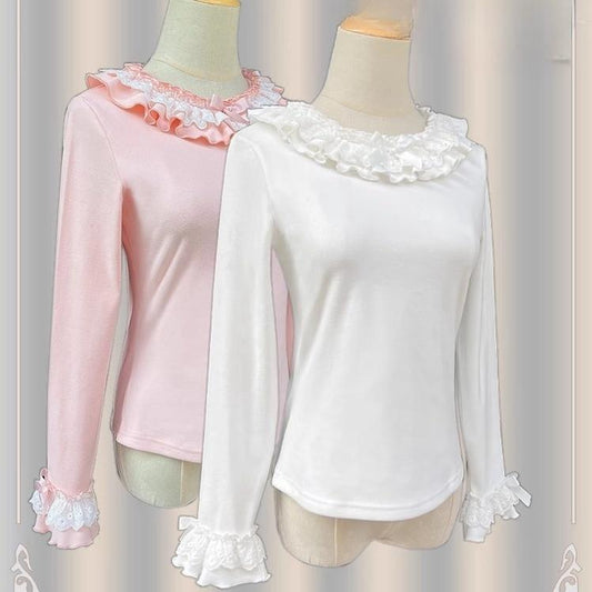 ZhiJinYuan - Heart Flutters - Winter Lolita Base Shirt Low-cut Neckline Lolita Innerwear