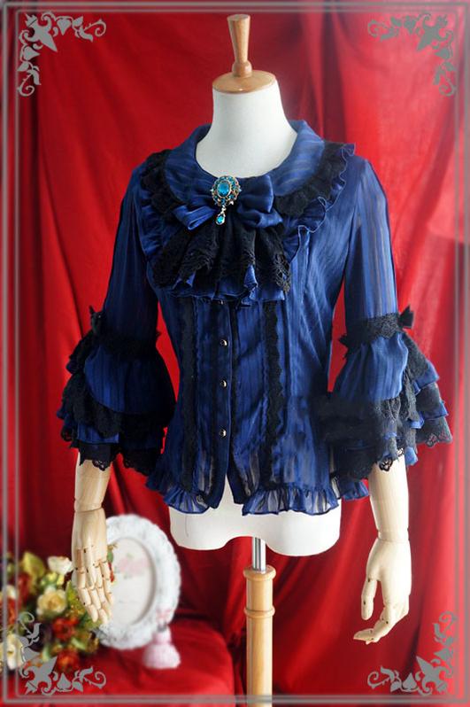 Strawberry Witch - Flower Wedding White Dark Blue Blouse