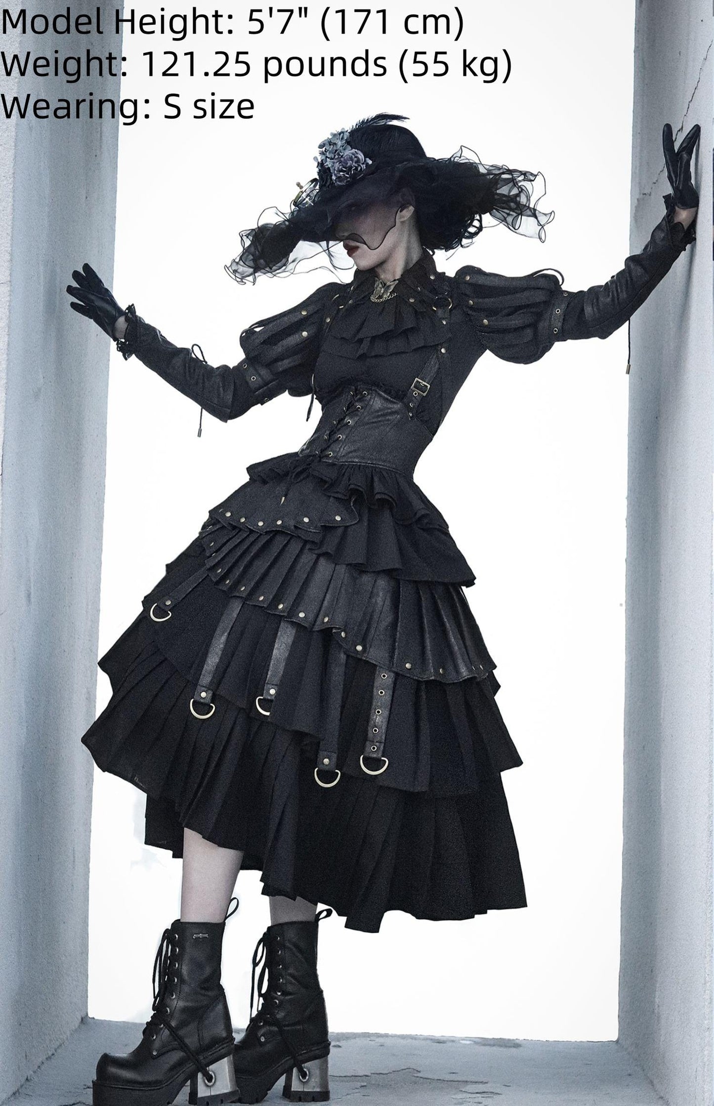 FOXTROT - Black Mist Beloved - Corset Gothic Lolita SK, Shirt, Faux Leather Cage Overlay
