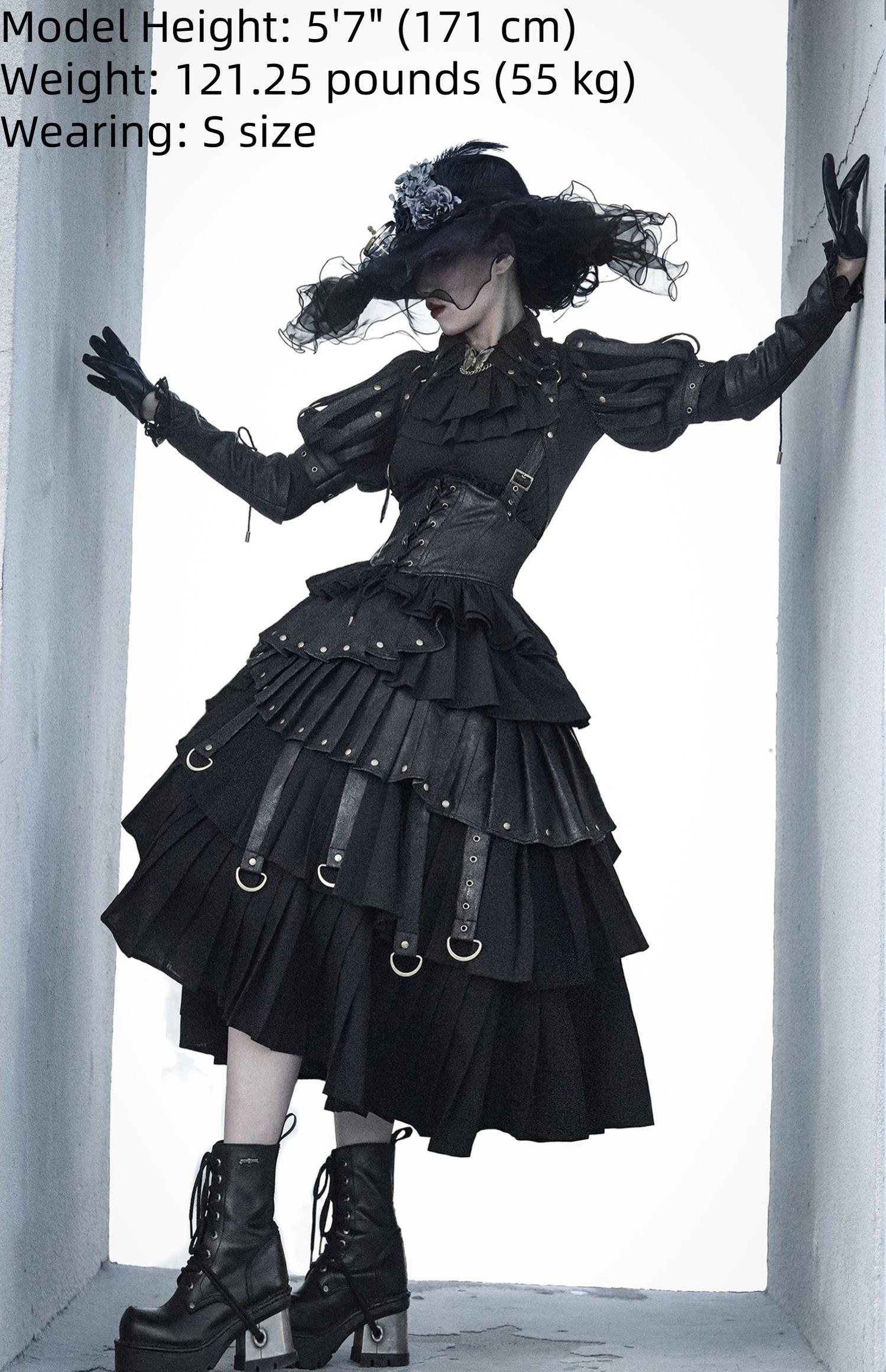 FOXTROT - Black Mist Beloved - Corset Gothic Lolita SK, Shirt, Faux Leather Cage Overlay