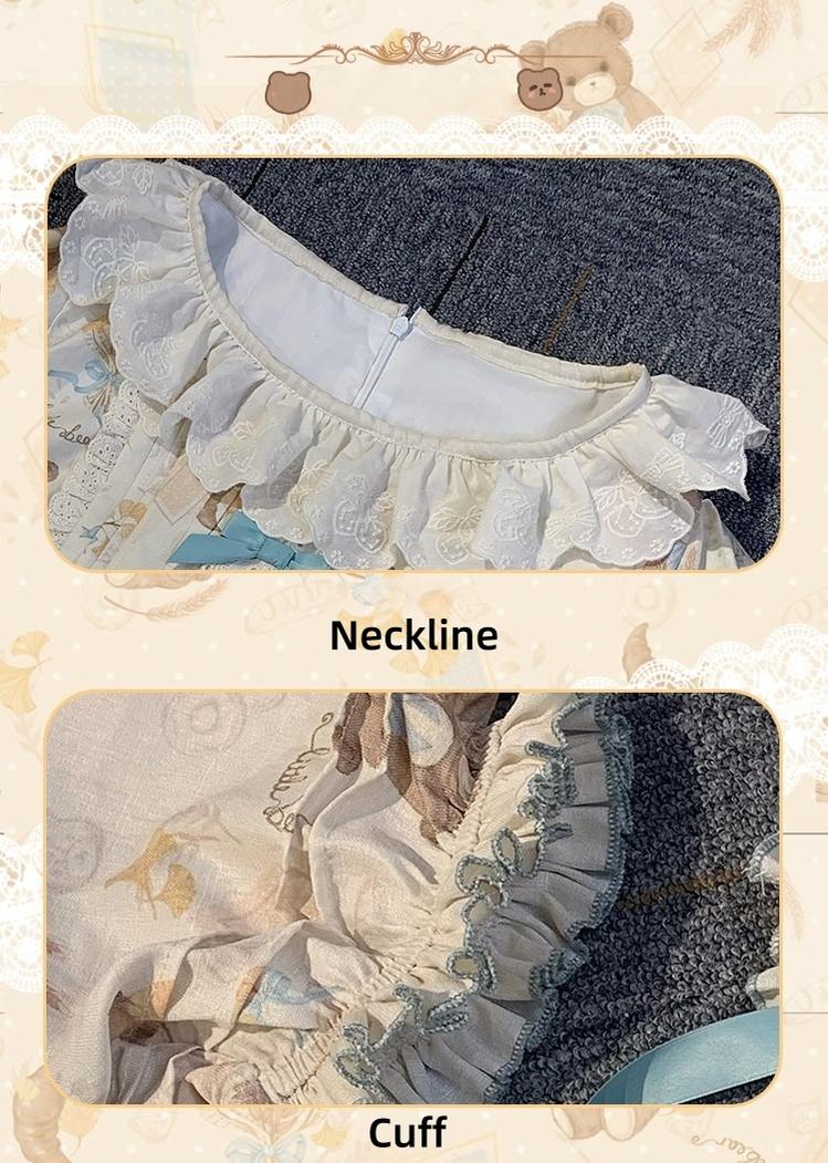 Chubby Cat Diary - Harvest Bear - Plus Size Country Lolita OP Dress with Teddy Bear Print