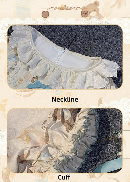 Chubby Cat Diary - Harvest Bear - Plus Size Country Lolita OP Dress with Teddy Bear Print