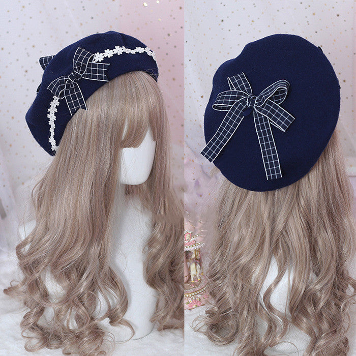 Xiaogui - Sweet and Lovely Daisy Bowknot Woolen Beret