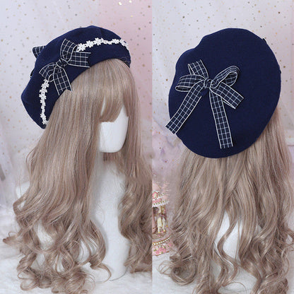 Xiaogui - Sweet and Lovely Daisy Bowknot Woolen Beret