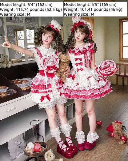 Shuang Sheng Xiao Xiong - Bite The Cake - Sweet Lolita Dress, Red & White Polka Dots
