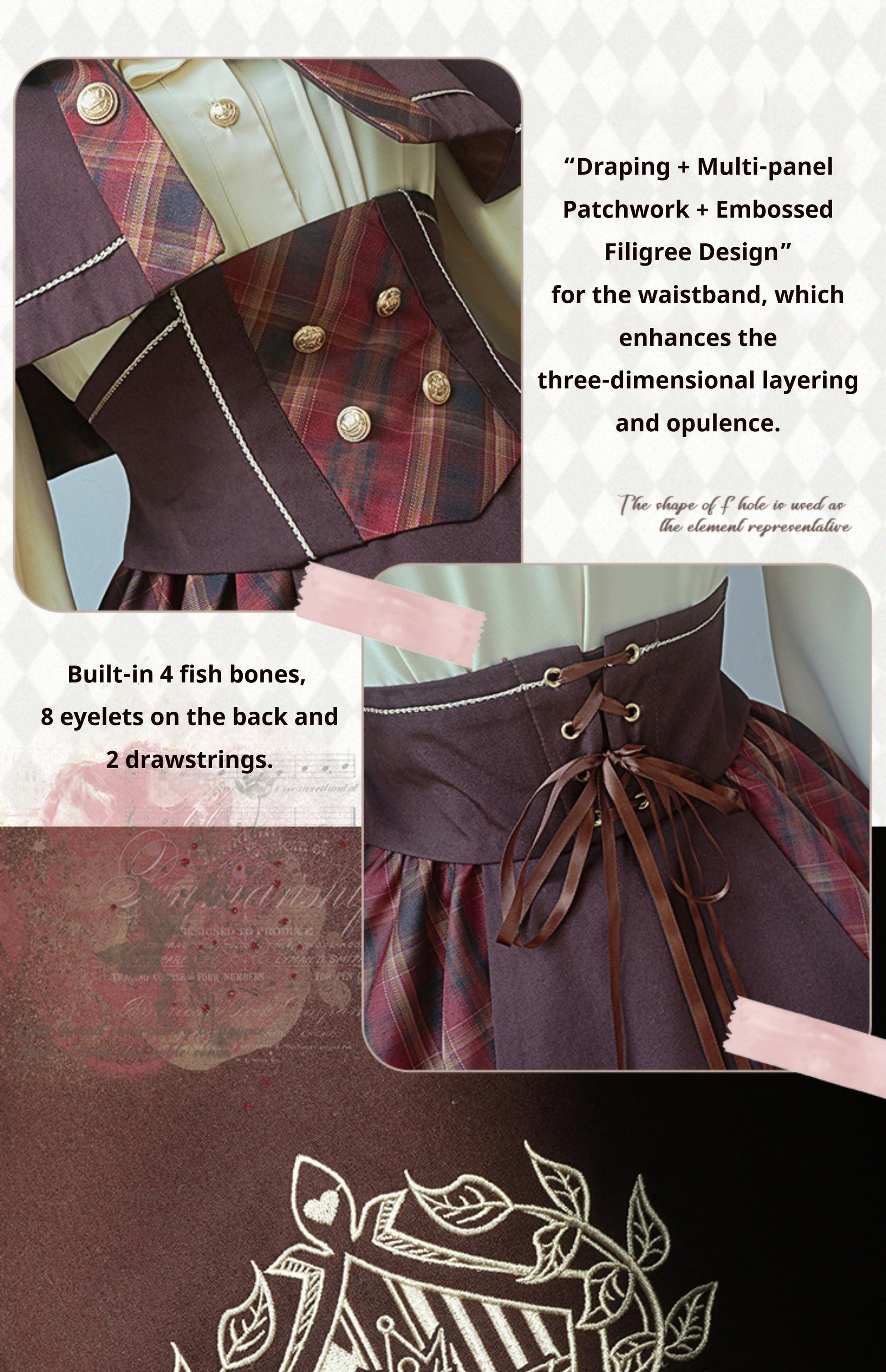 Forest Fluorescent Carps - Queen's Game - Military Lolita OP, Ouji Plaid Lolita Dress Set