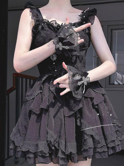 Hua Nai Cat - Gothic Lolita Cuffs with Cross Black and White Hand Sleeve