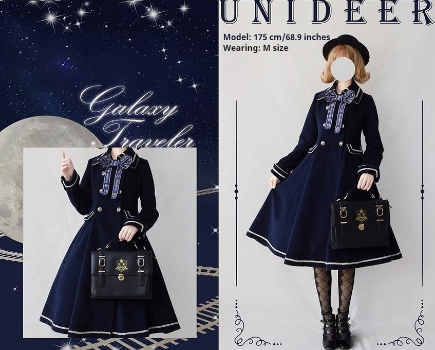 Unideer - Galaxy Traveler - Classic School Lolita Overcoat with Detachable Cape and Bow