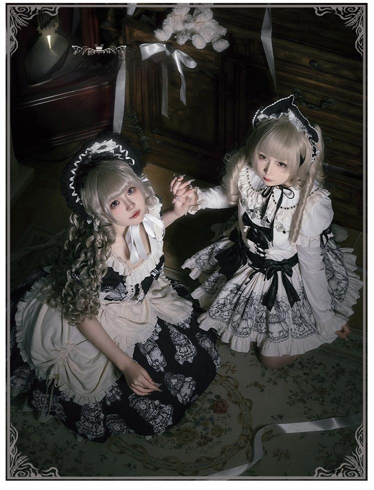 With PUJI - Doll Night - Vintage Twin Lolita OP Dress Embroidered Doll Dress
