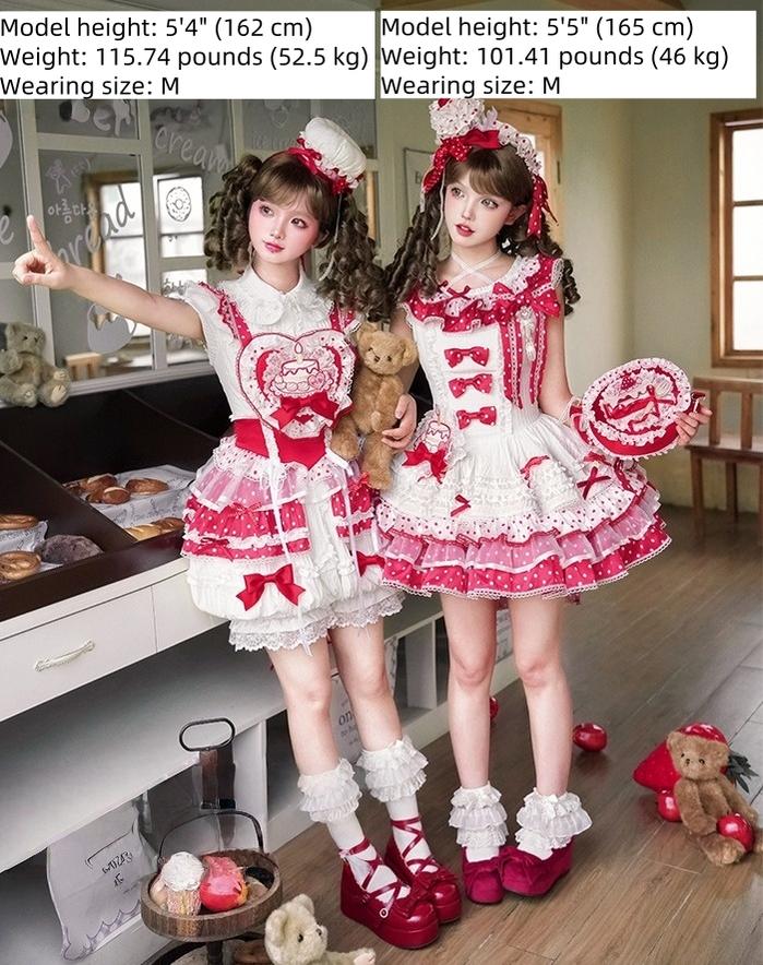 Shuang Sheng Xiao Xiong - Bite The Cake - Sweet Lolita Dress, Red & White Polka Dots