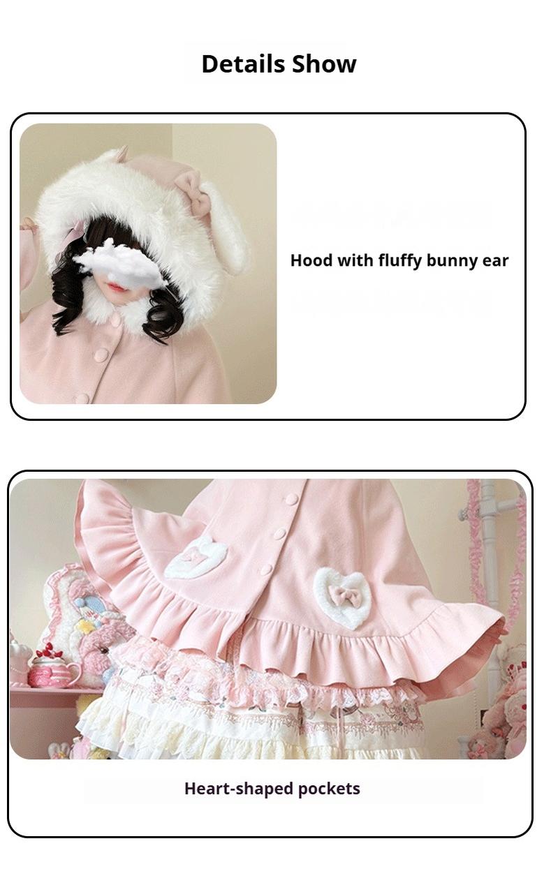 ZhiJinYuan - Winter Kawaii Lolita Cape with Bunny Ear Hood