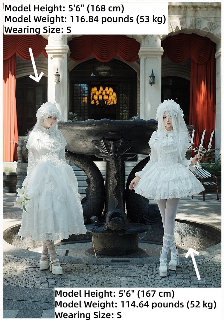 With PUJI - Fallen Heaven - White Gothic Lolita OP Set, Double Layered Skirt
