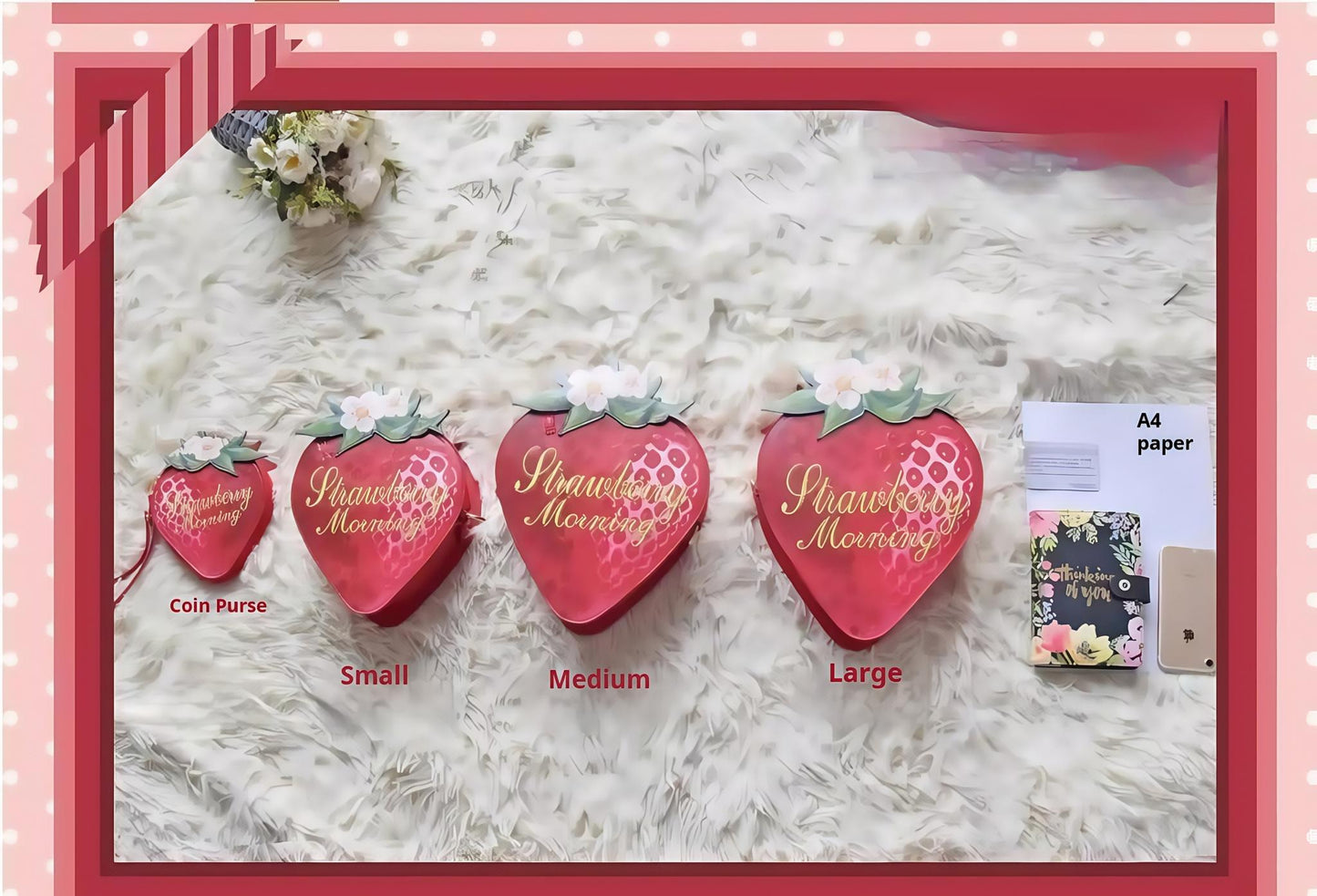 Morning Glory - A Strawberry - Sweet Lolita Crossbody Bag Strawberry Printed Handbag