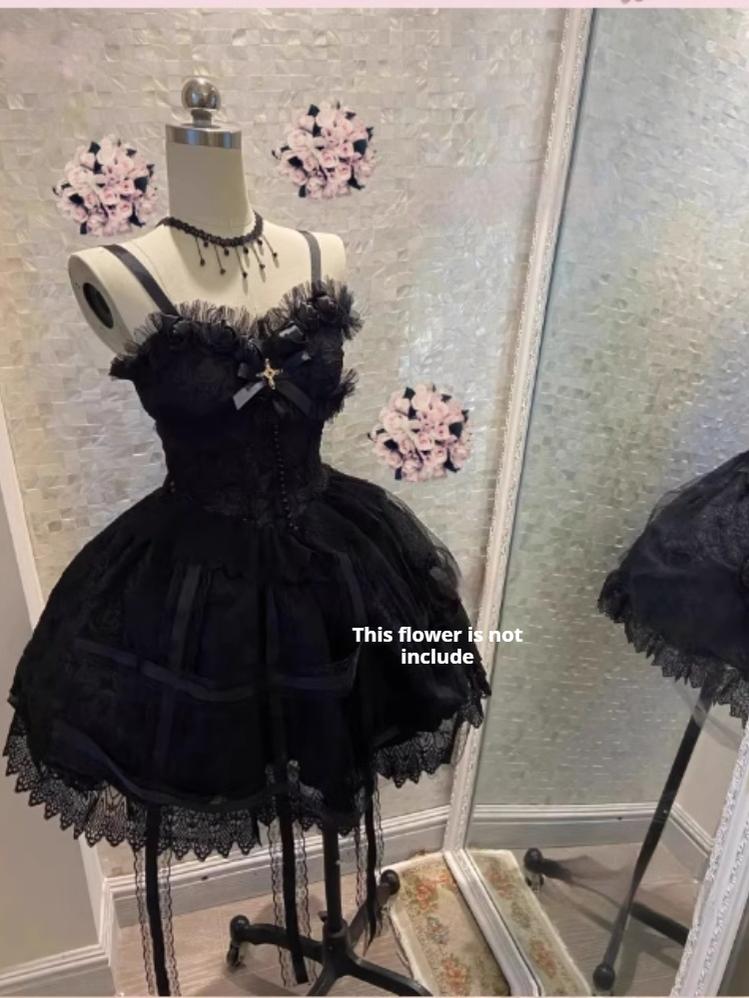 Doujiang - Rose Cage - Gothic Lolita Dress Black Suspender Dress