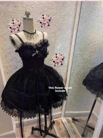 Doujiang - Rose Cage - Gothic Lolita Dress Black Suspender Dress