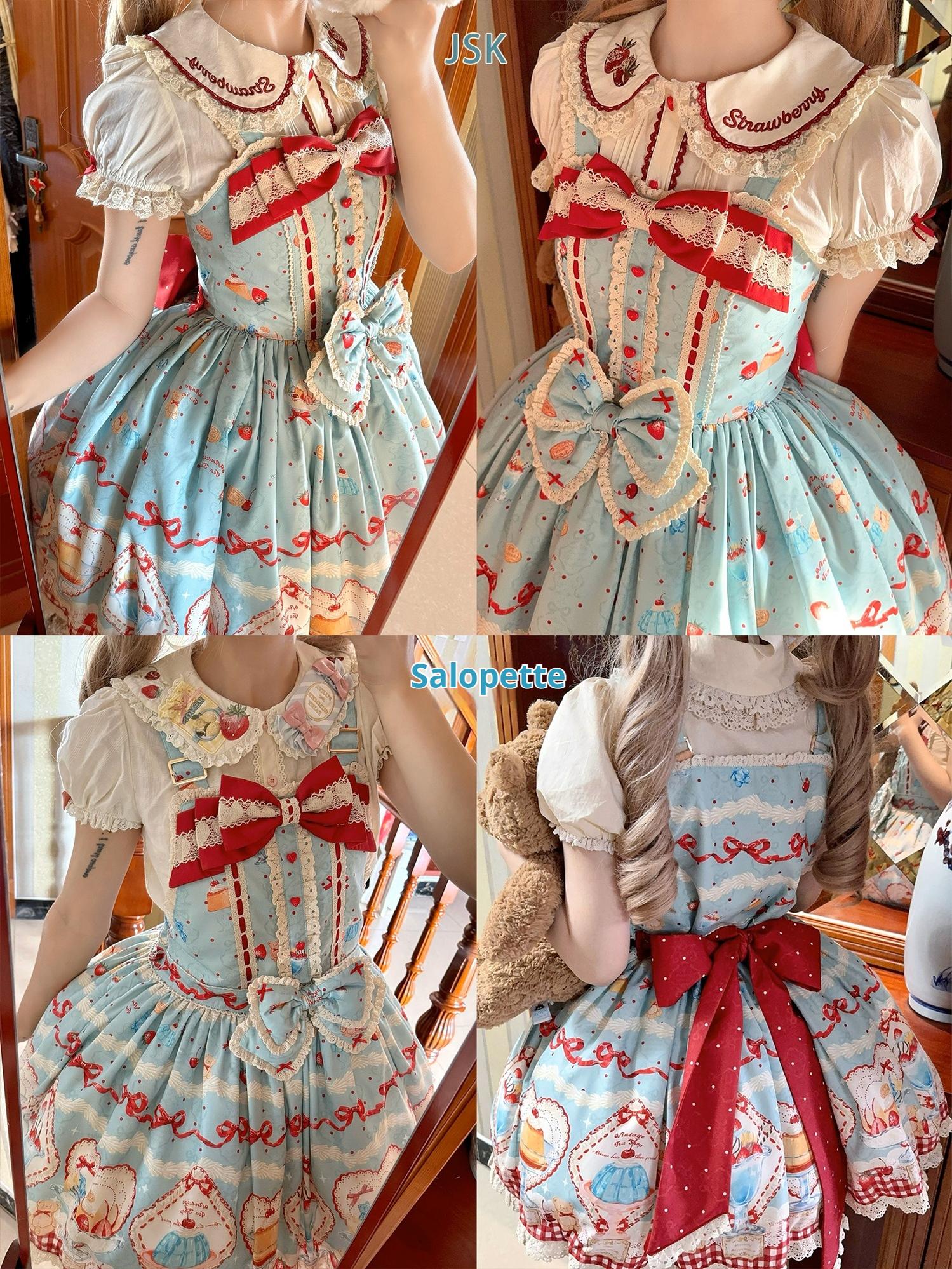 DreamWhale - Showa Dessert Showcase - Kawaii Lolita Dress Suit Pudding-Inspired JSK/Salopette