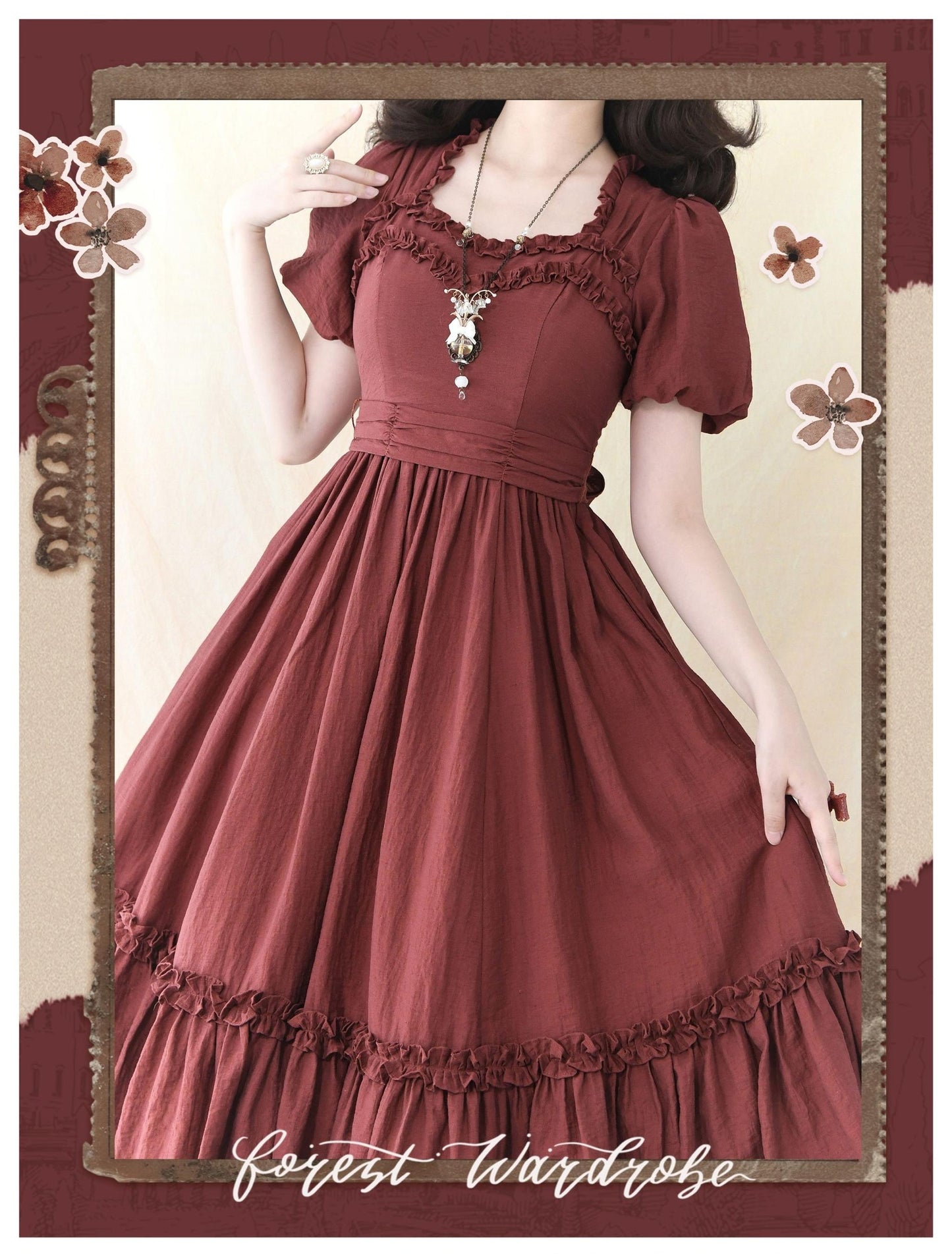 Forest Wardrobe - Forest Pastoral - Elegant Lolita Square Neck Long OP