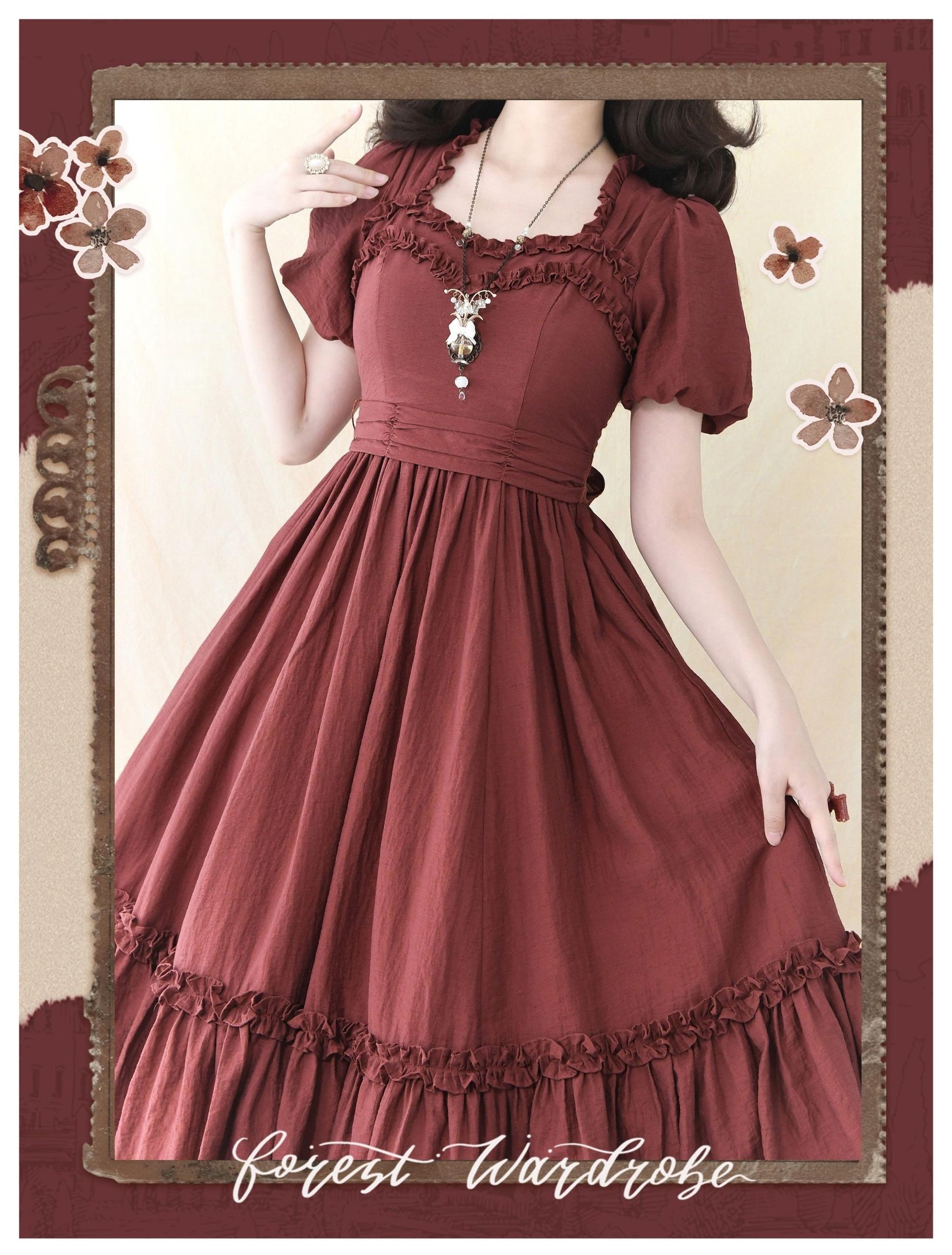 Forest Wardrobe - Forest Pastoral - Elegant Lolita Square Neck Long OP