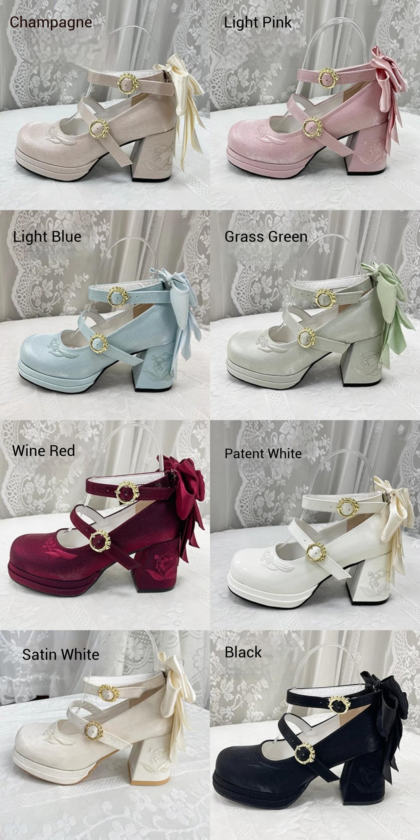Dreamland - Dreamlike Lily of the Valley - Classic Lolita Platform Shoes with Back Large Bow