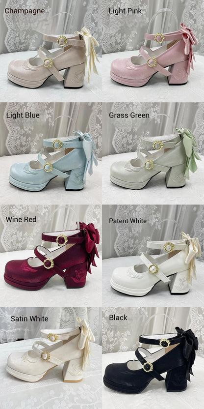 Dreamland - Dreamlike Lily of the Valley - Classic Lolita Platform Shoes with Back Large Bow