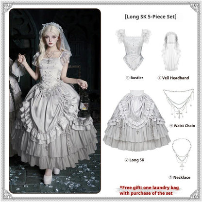 With PUJI - Letter and Poetry ﾂｷ Humanoid Robot - Silver Gothic Lolita Mermaid Skirt Set