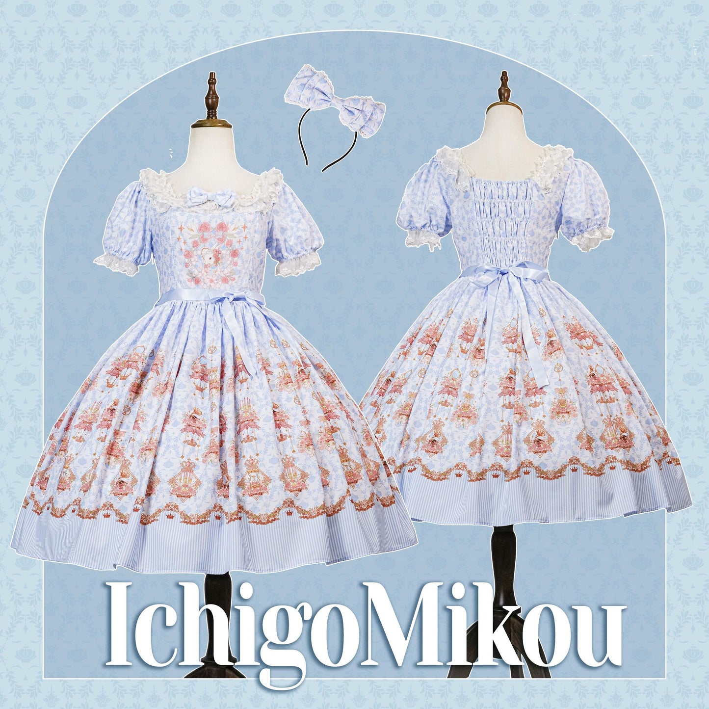 Strawberry Witch - Rose Garden Bunny - Daily Lolita Rose Bunny Printing OP JSK Dress Set
