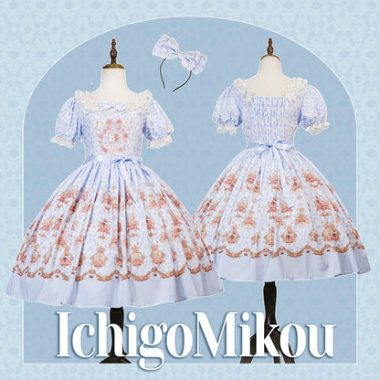 Strawberry Witch - Rose Garden Bunny - Daily Lolita Rose Bunny Printing OP JSK Dress Set