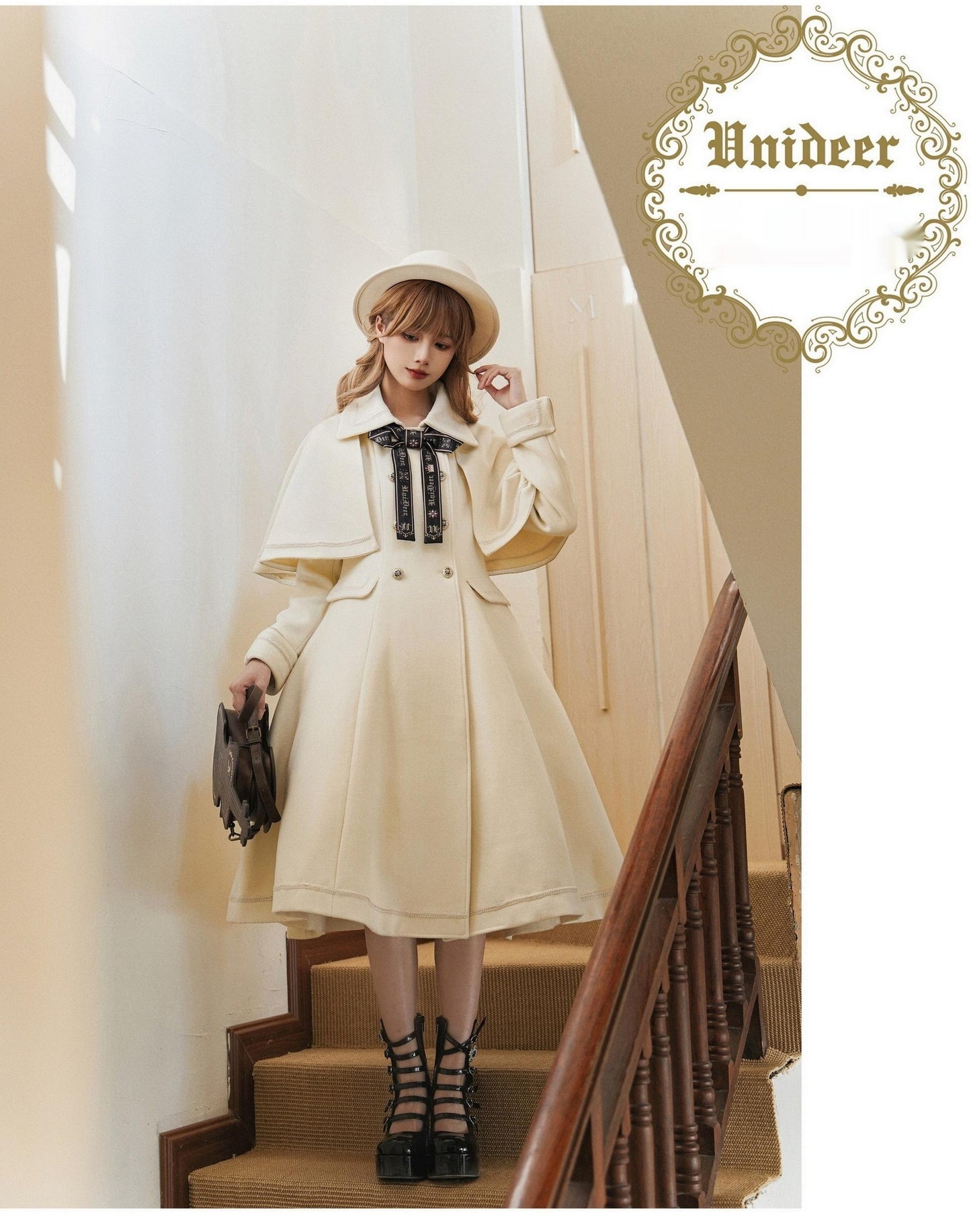 Unideer - Galaxy Traveler - Classic School Lolita Overcoat with Detachable Cape and Bow