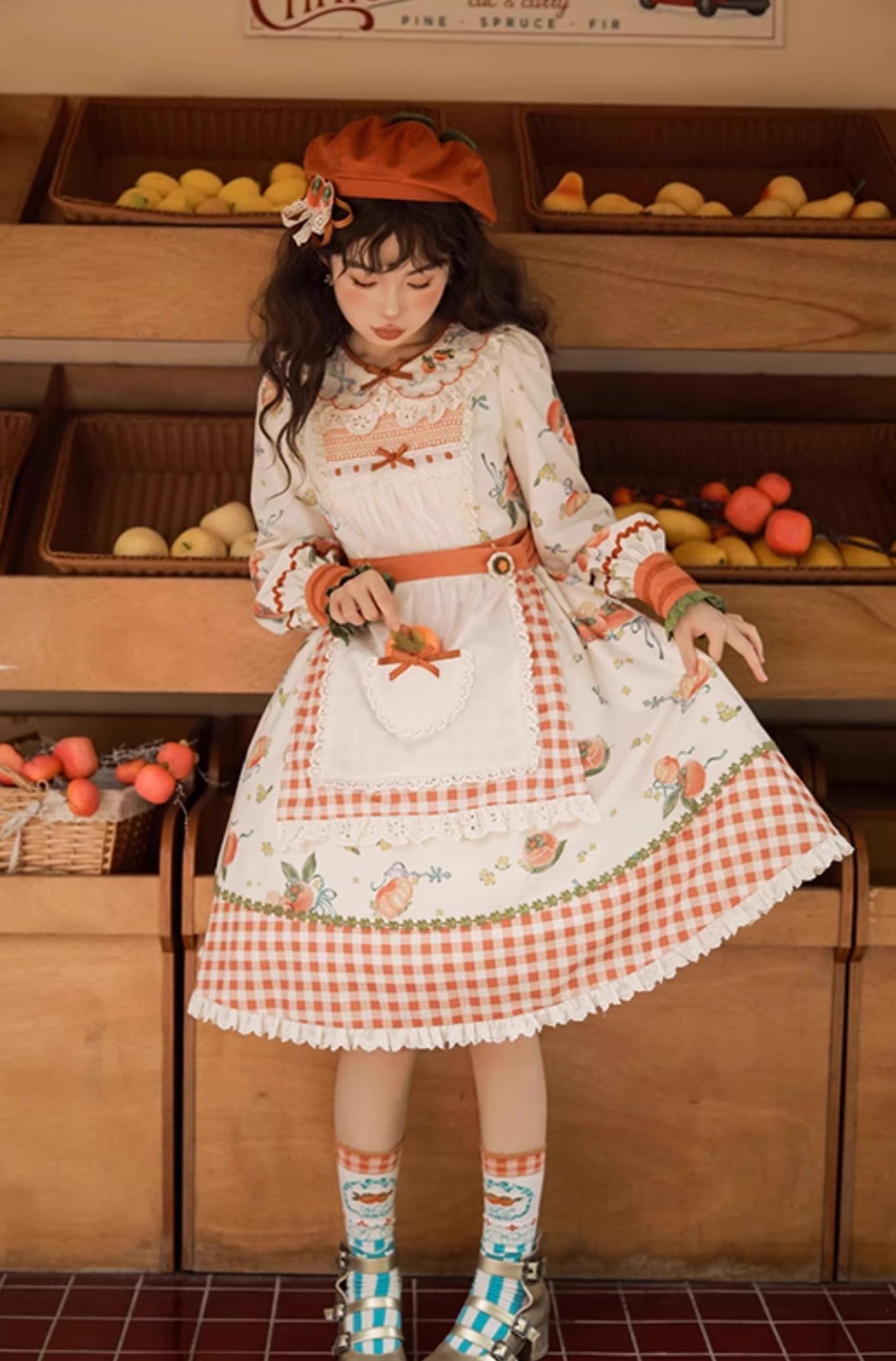 Mademoiselle Pearl - Persimmon - Autumn Persimmon Print Lolita OP JSK SK Dress