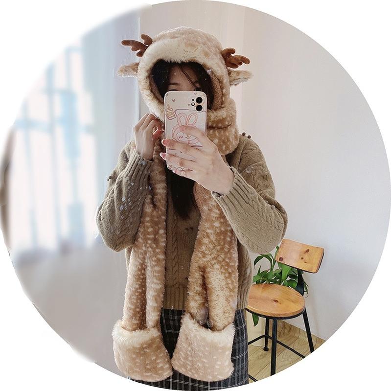 Xiaogui - Winter Kawaii Lolita Hat Antler Plush 3-in-1 Set